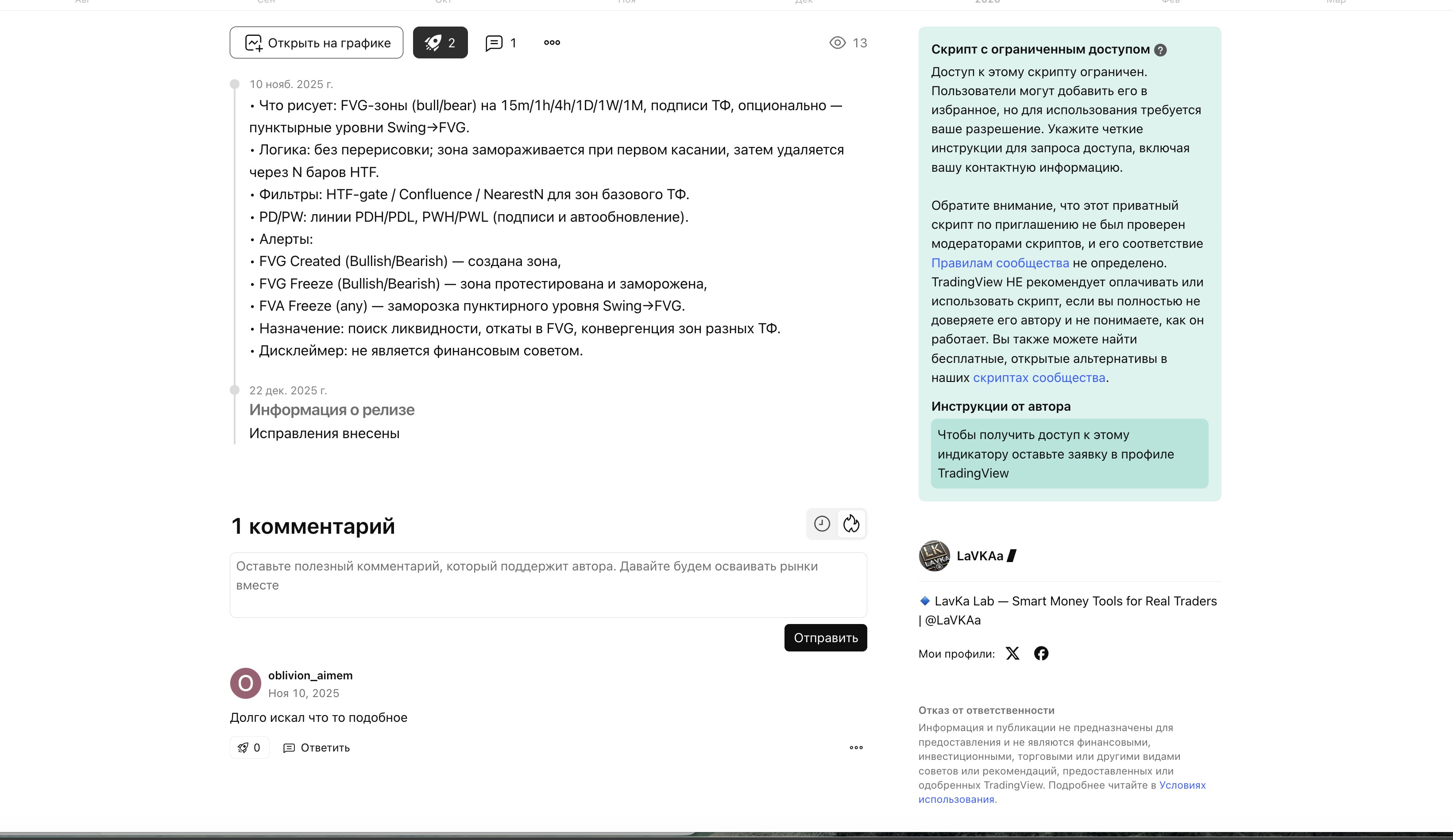 Описание скрипта и инструкции по запросу доступа в TradingView